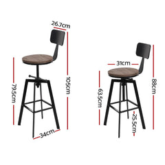 Set of 2 Vintage Bar Stools Retro Kitchen Bar Stool Industrial Chairs Rustic - BSR