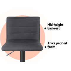 set of 4 Bar Stools Fabric Kitchen Cafe Swivel Bar Stool Chair Gas Lift Black - BSR