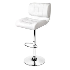 Set of 4 Bar Stools PU Leather Chrome Kitchen Bar Stool Chairs Gas Lift White - BSR