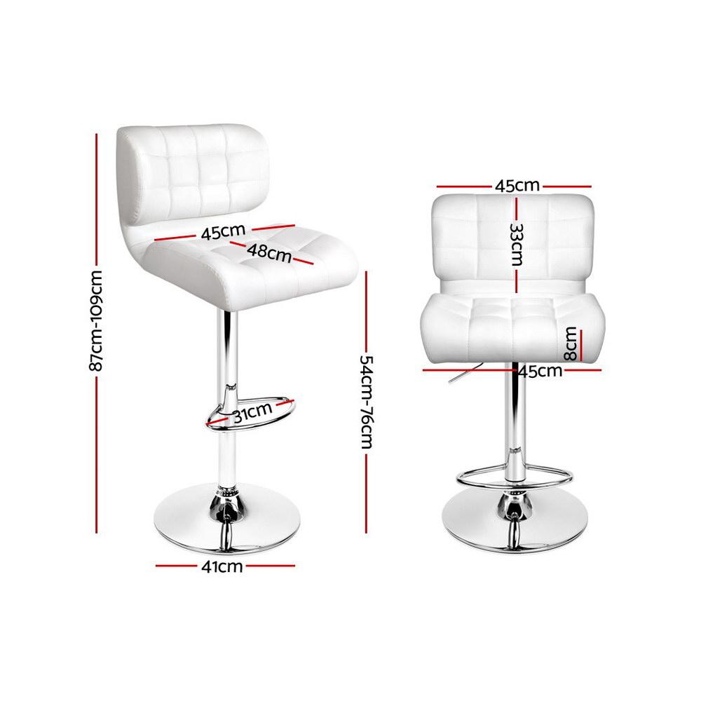 Set of 4 Bar Stools PU Leather Chrome Kitchen Bar Stool Chairs Gas Lift White - BSR