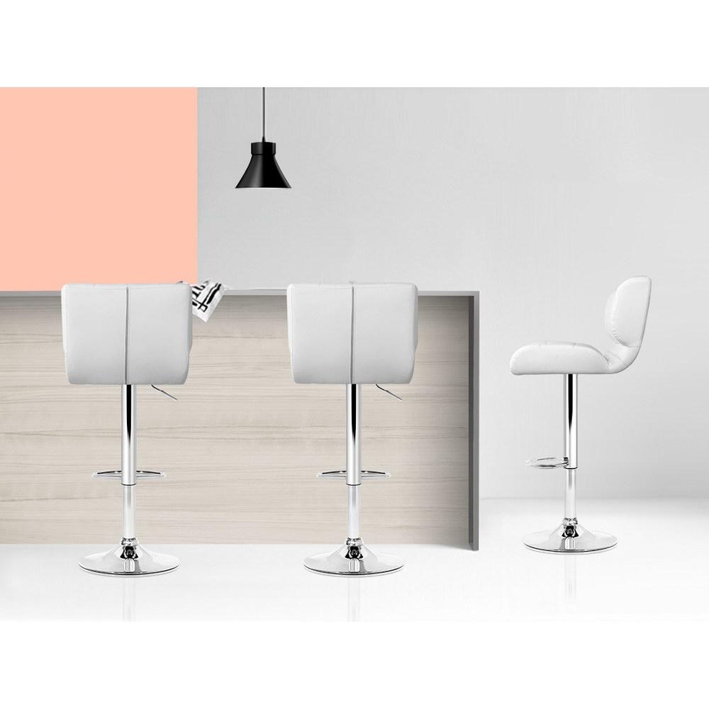 Set of 4 Bar Stools PU Leather Chrome Kitchen Bar Stool Chairs Gas Lift White - BSR