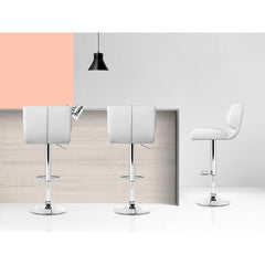 Set of 4 Bar Stools PU Leather Chrome Kitchen Bar Stool Chairs Gas Lift White - BSR