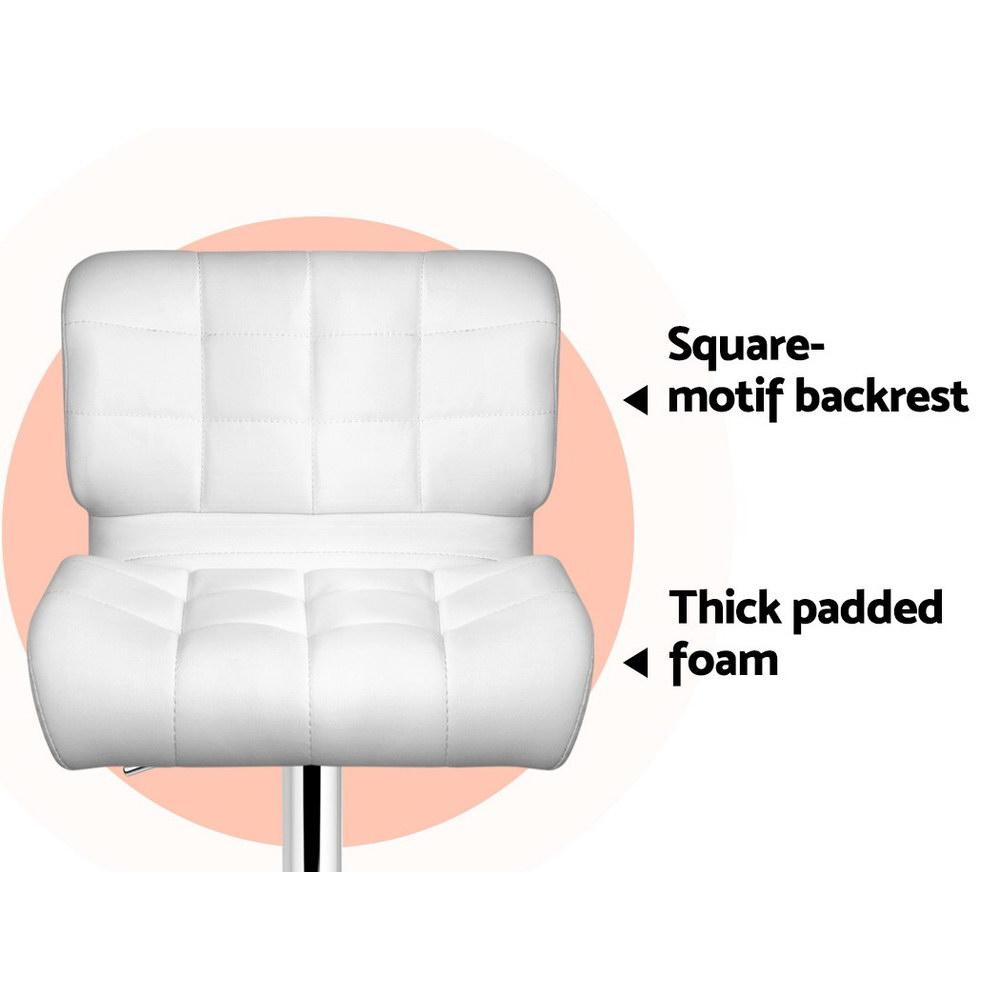 Set of 4 Bar Stools PU Leather Chrome Kitchen Bar Stool Chairs Gas Lift White - BSR