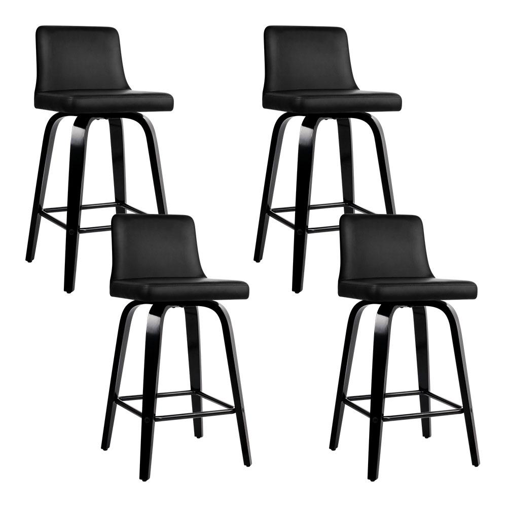 Set of 4 Felipe Wooden Bar Stools Swivel Bar Stool Kitchen Chairs Black - BSR