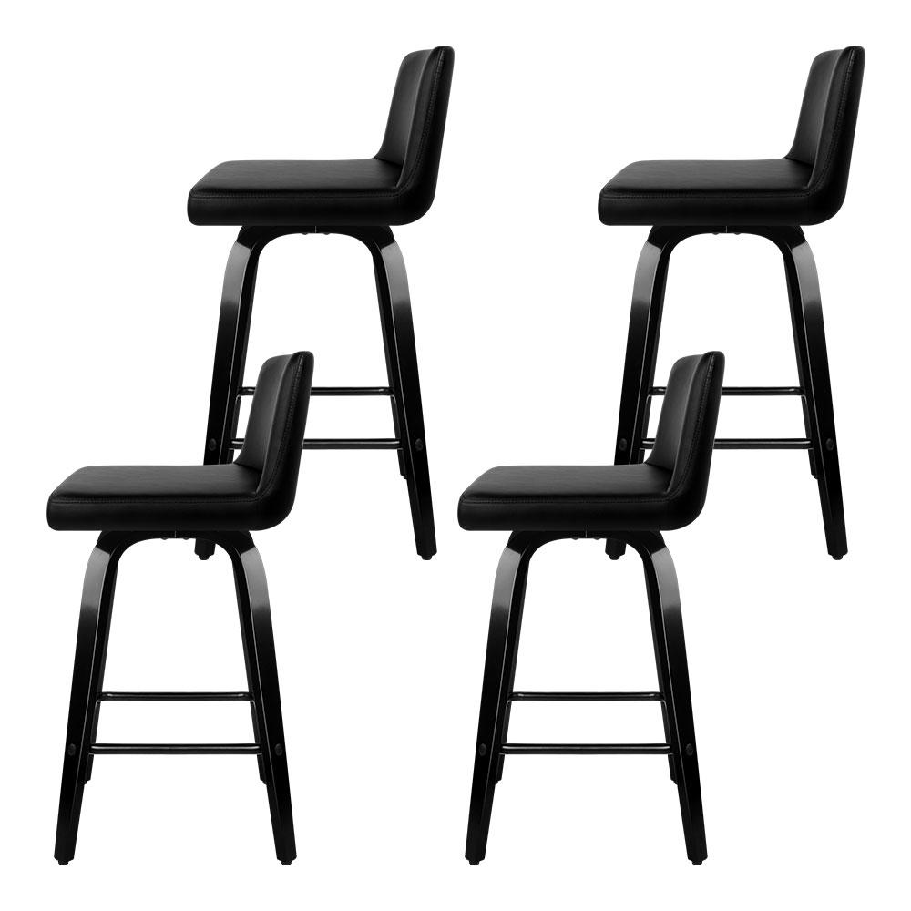 Set of 4 Felipe Wooden Bar Stools Swivel Bar Stool Kitchen Chairs Black - BSR