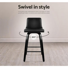 Set of 4 Felipe Wooden Bar Stools Swivel Bar Stool Kitchen Chairs Black - BSR