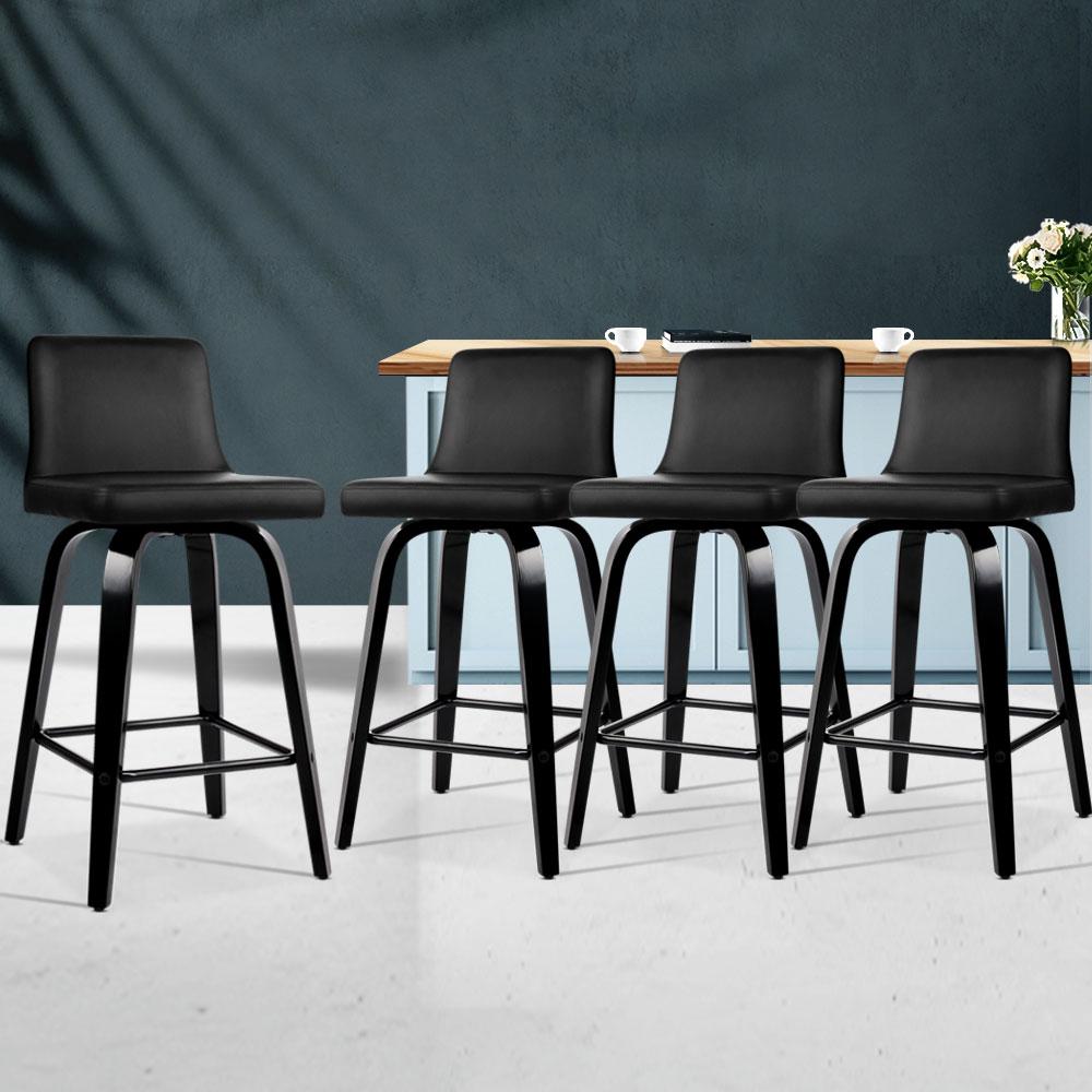Set of 4 Felipe Wooden Bar Stools Swivel Bar Stool Kitchen Chairs Black - BSR