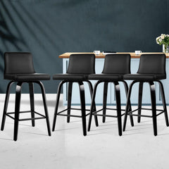 Set of 4 Felipe Wooden Bar Stools Swivel Bar Stool Kitchen Chairs Black - BSR