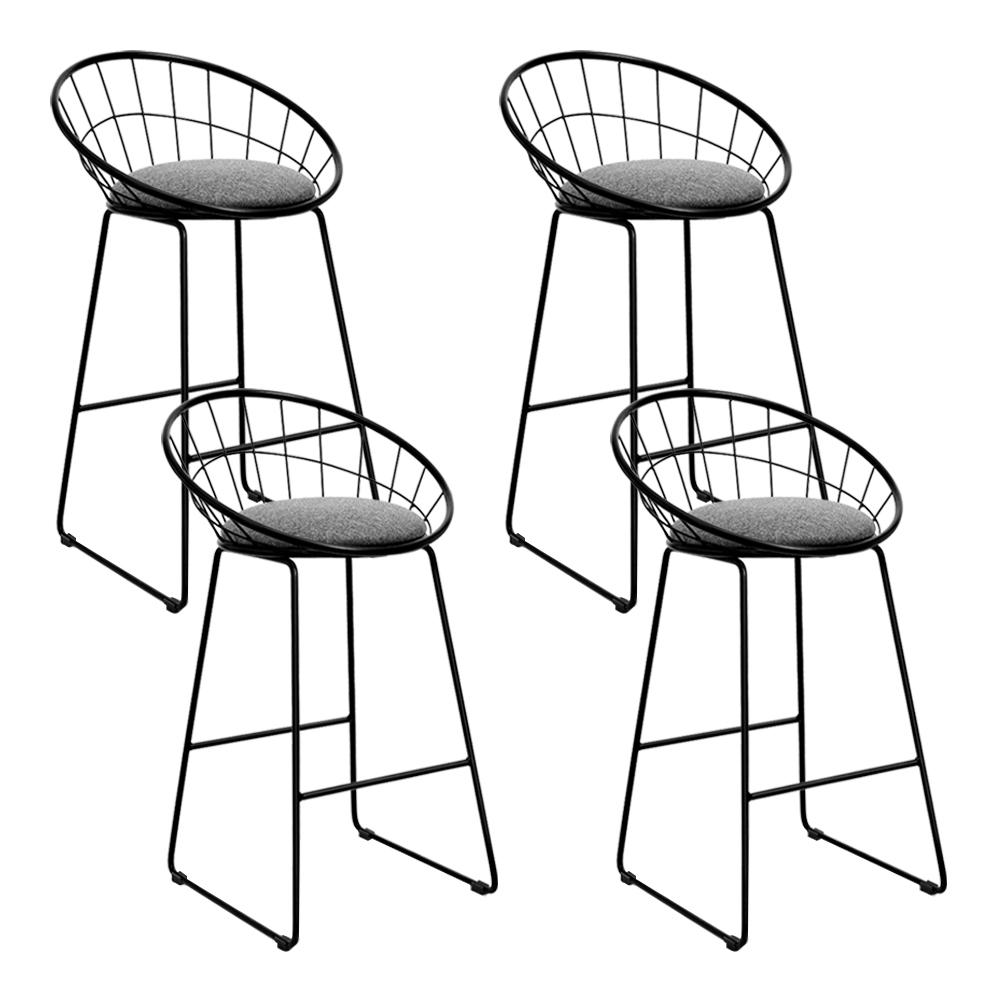 Set of 4 Nordic Bar Stools Metallic Bar Stool Kitchen Chairs Fabric Grey Black - BSR