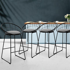Set of 4 Nordic Bar Stools Metallic Bar Stool Kitchen Chairs Fabric Grey Black - BSR