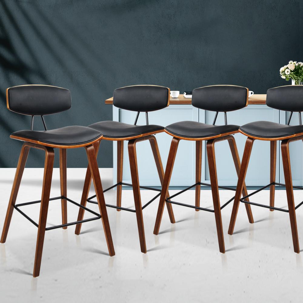set of 4 Wooden Bar Stools Kitchen Bar Stool Dining Chair Cafe Wood Black - BSR