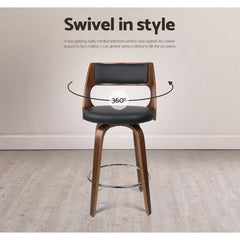 Set of 4 Wooden Bar Stools Swivel Bar Stool Kitchen Dining Chair Cafe Black 76cm - BSR