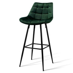 Set of 2 Kitchen Bar Stools Velvet Bar Stool Counter Chairs Metal Barstools Green - BSR