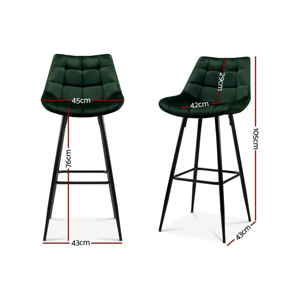 Set of 2 Kitchen Bar Stools Velvet Bar Stool Counter Chairs Metal Barstools Green - BSR