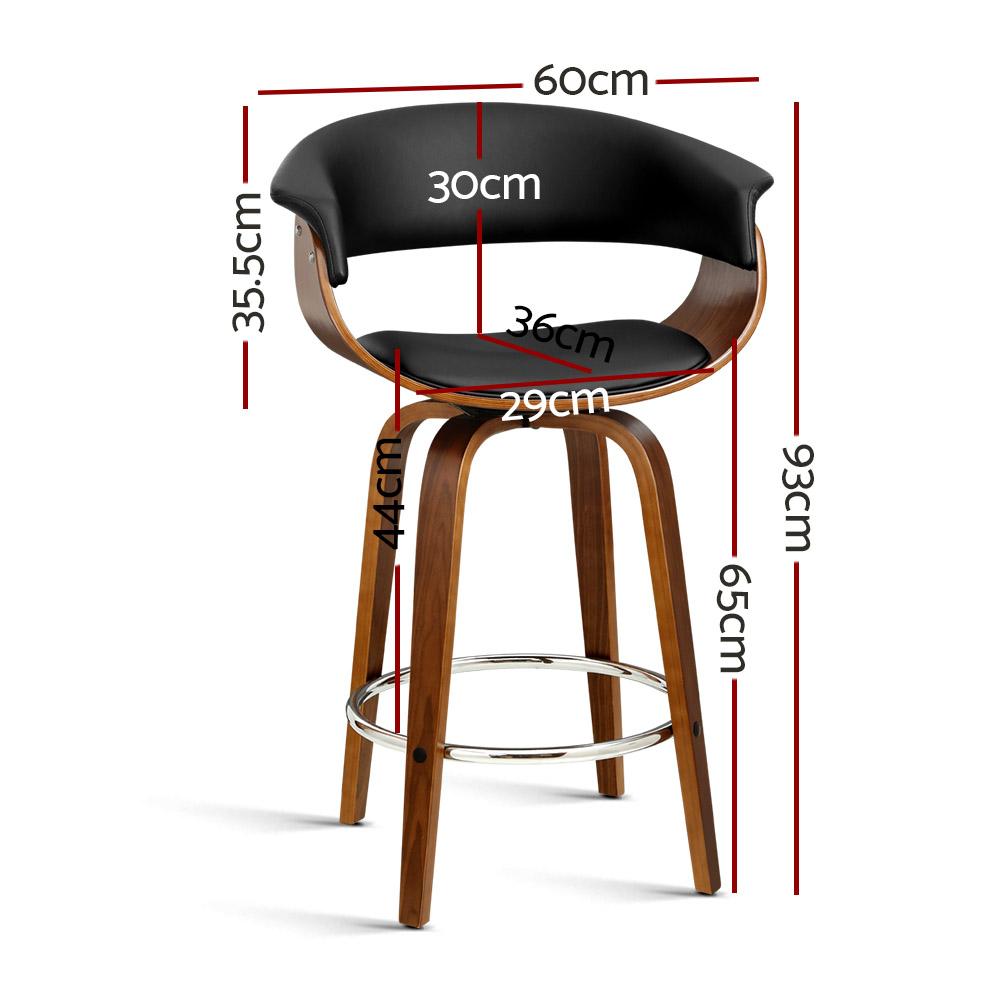 Set of 2 Bar Stools Wooden Bar Stool Swivel Kitchen Dining Chairs PU Leather Black - BSR