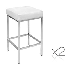 Set of 2 PU Leather Backless Bar Stools - White - BSR