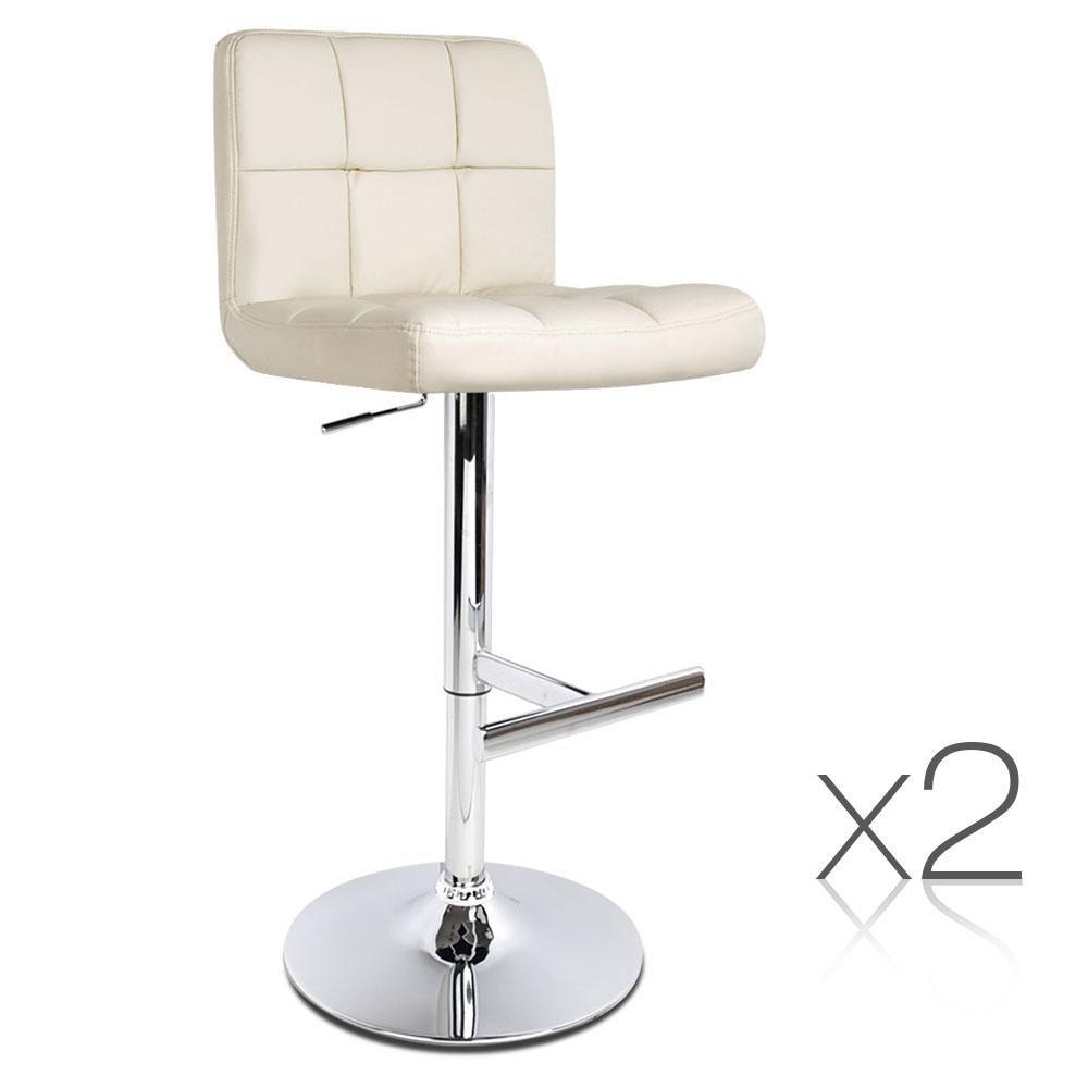 Set of 2 PU Leather Bar Stools NOEL Kitchen Chairs Swivel Bar Stool Gas Lift Beige - BSR