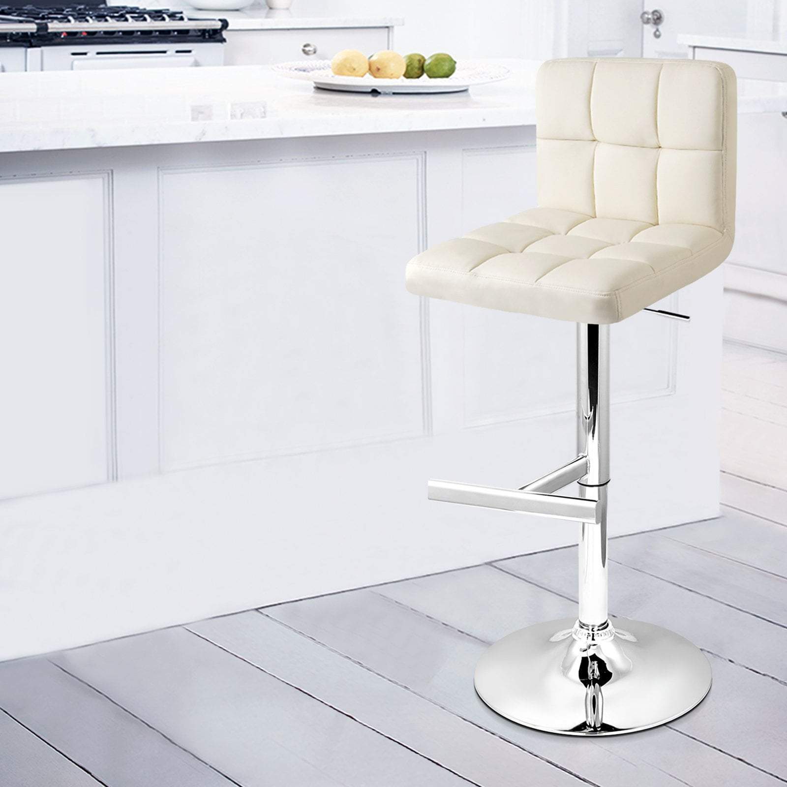 Set of 2 PU Leather Bar Stools NOEL Kitchen Chairs Swivel Bar Stool Gas Lift Beige - BSR