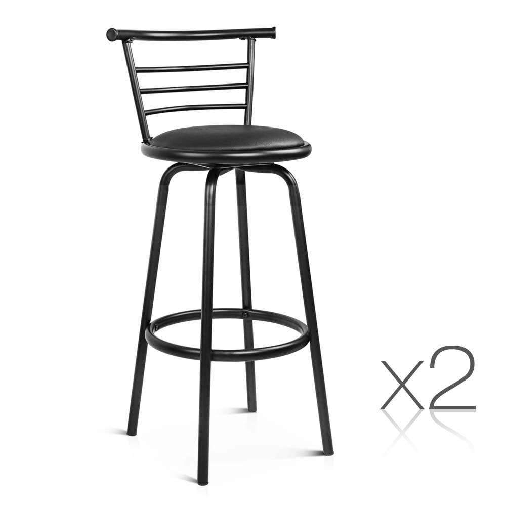 Set of 2 PU Leather Bar Stools - Black - BSR