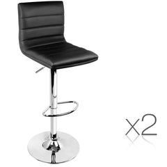 Set of 2 PU Leather Bar Stools ARNE Swivel Bar Stool Kitchen Chairs Black Gas Lift Black - BSR