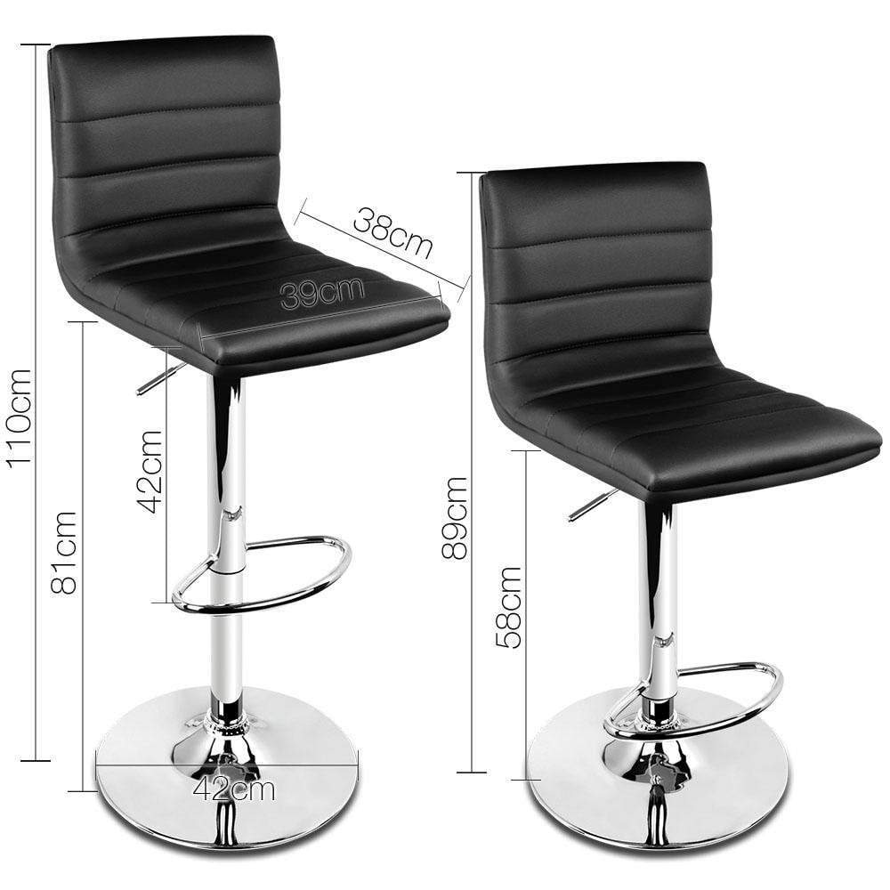 Set of 2 PU Leather Bar Stools ARNE Swivel Bar Stool Kitchen Chairs Black Gas Lift Black - BSR