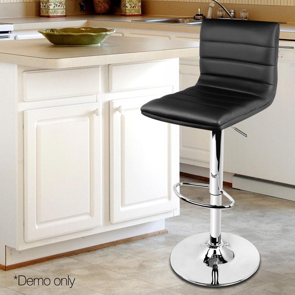 Set of 2 PU Leather Bar Stools ARNE Swivel Bar Stool Kitchen Chairs Black Gas Lift Black - BSR