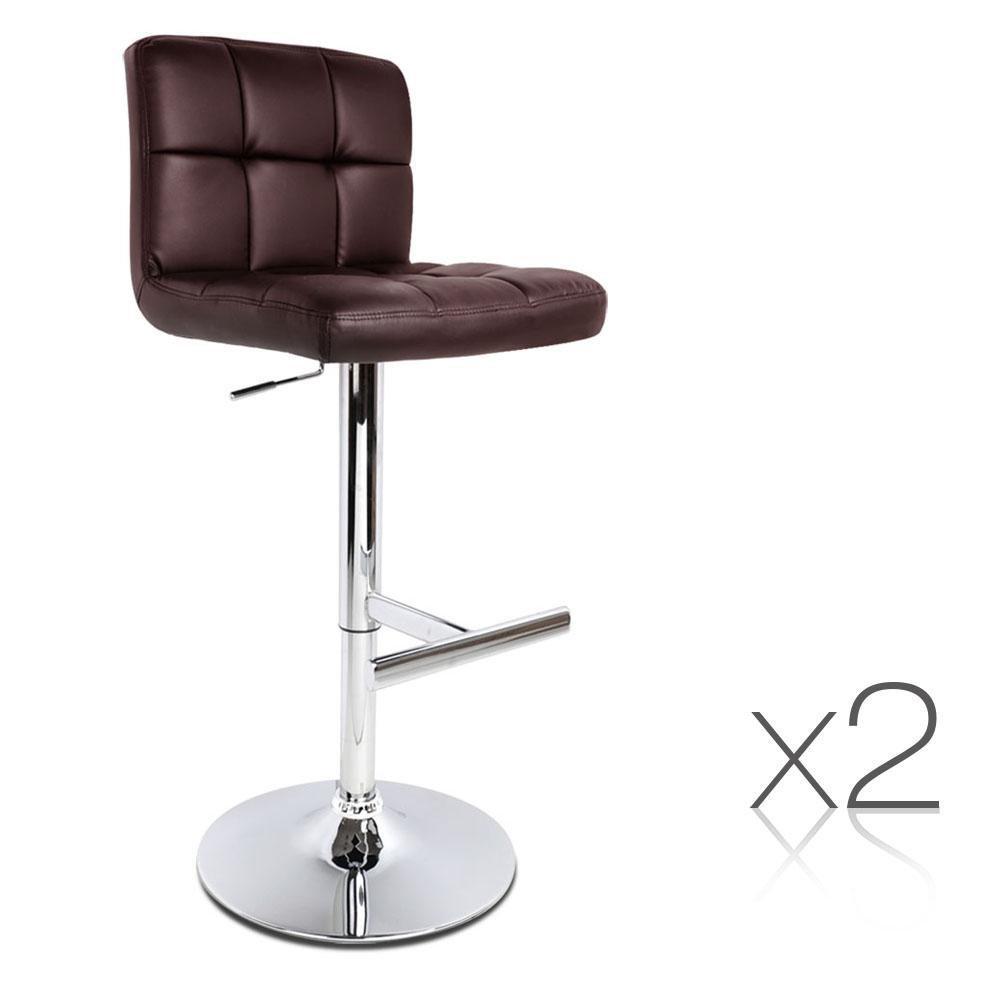 Set of 2 Gas Lift Bar Stools Swivel Chairs PU Leather Chrome Chocolate - BSR