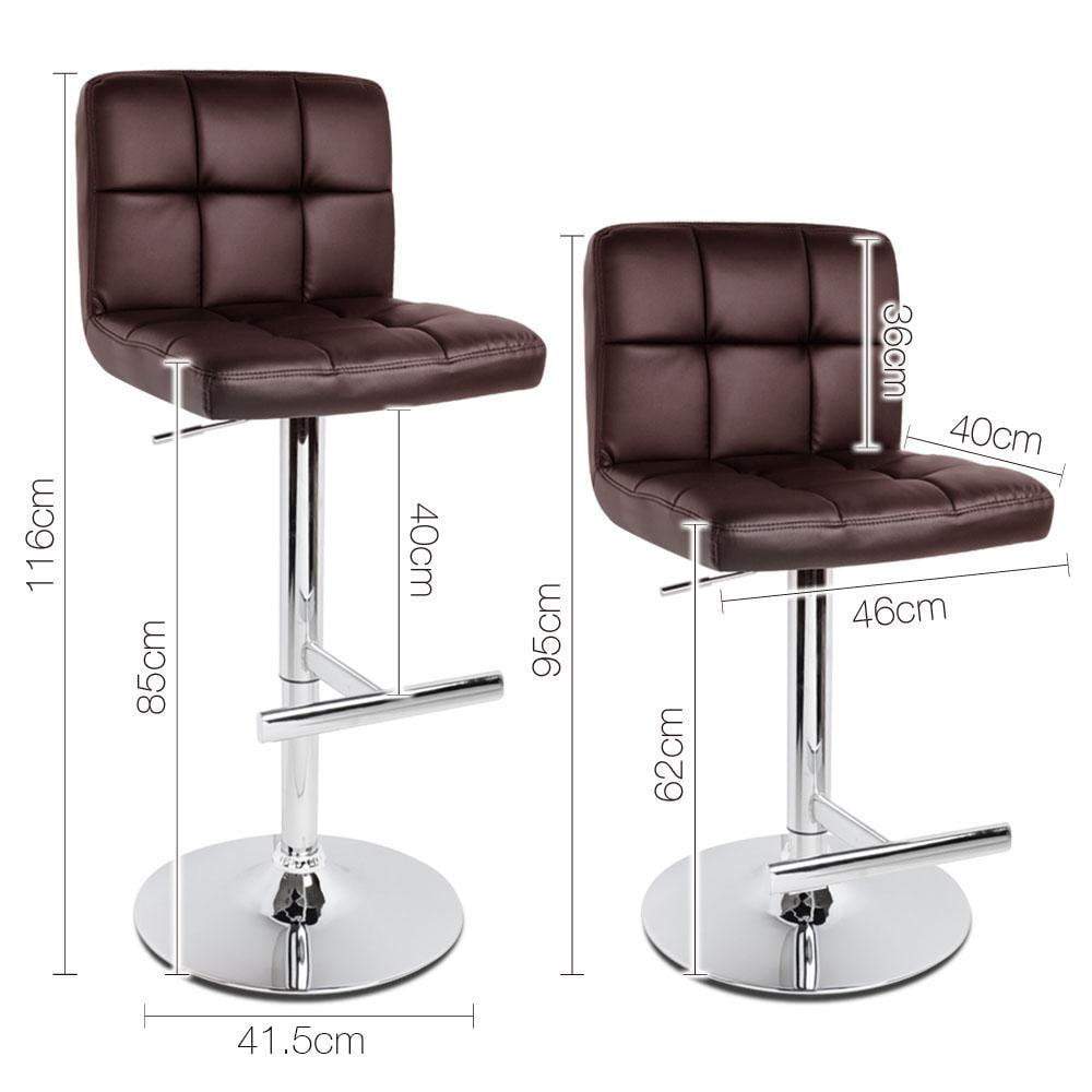 Set of 2 Gas Lift Bar Stools Swivel Chairs PU Leather Chrome Chocolate - BSR