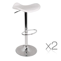 Set of 2 Gas Lift Bar Stools Swivel Chairs PU Leather Chrome White - BSR