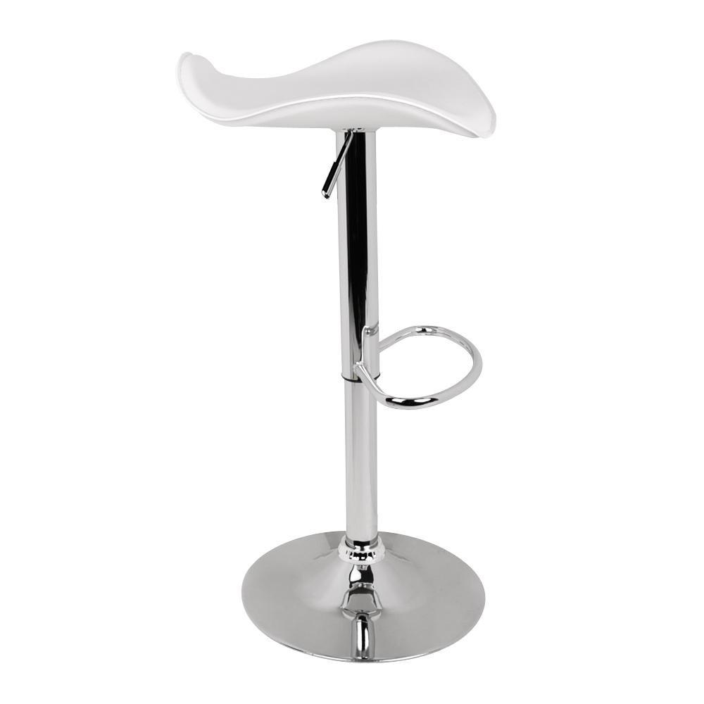 Set of 2 Gas Lift Bar Stools Swivel Chairs PU Leather Chrome White - BSR