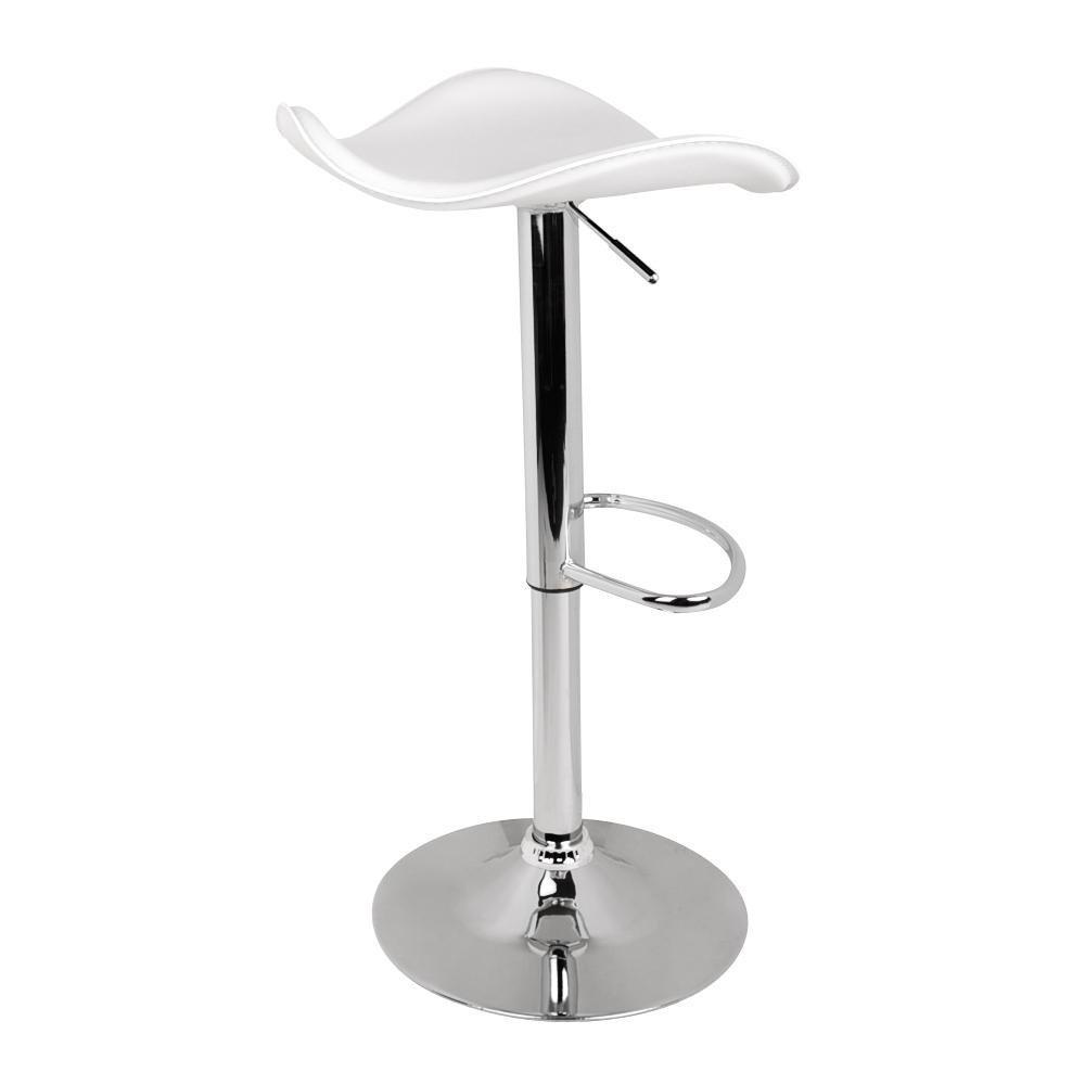 Set of 2 Gas Lift Bar Stools Swivel Chairs PU Leather Chrome White - BSR