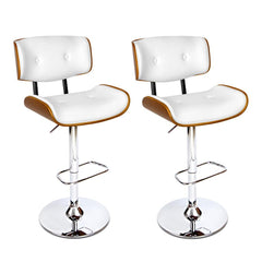 Set of 2 Wooden Bar Stools Bar Stool Kitchen Chair Dining White Pad Gas Lift - BSR
