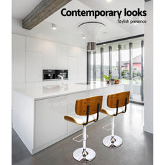 Set of 2 Wooden Bar Stools Bar Stool Kitchen Chair Dining White Pad Gas Lift - BSR