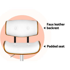 Set of 2 Wooden Bar Stools Bar Stool Kitchen Chair Dining White Pad Gas Lift - BSR