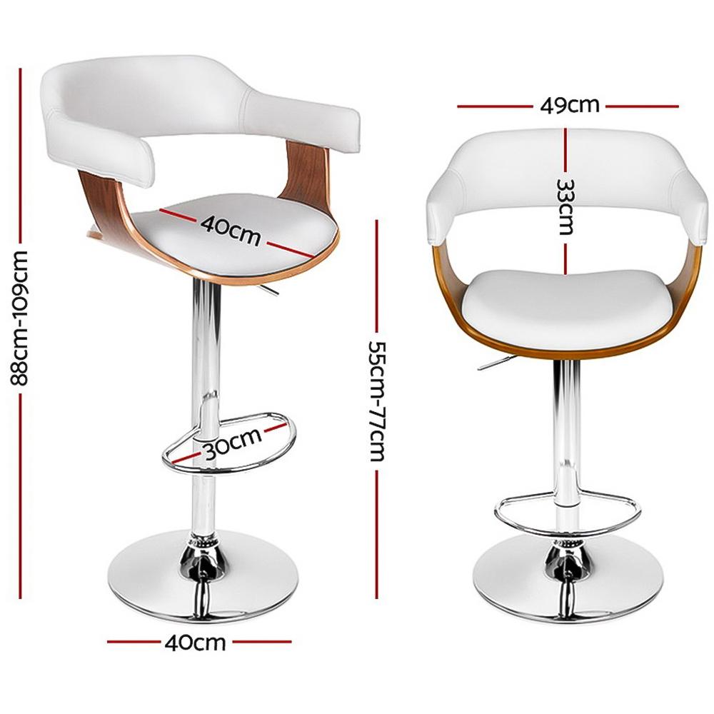 Set of 2 Wooden Bar Stools SELINA Kitchen Swivel Bar Stool Chairs PU Leather White - BSR