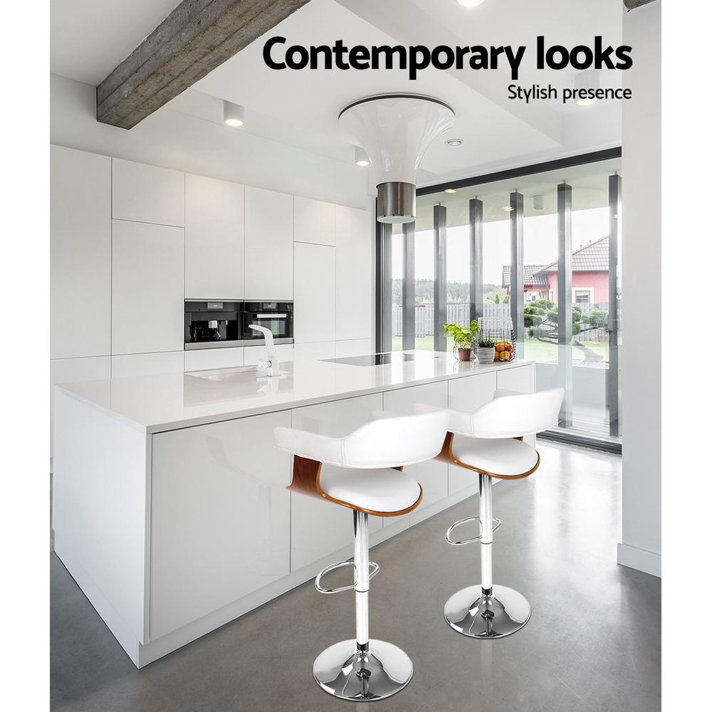 Set of 2 Wooden Bar Stools SELINA Kitchen Swivel Bar Stool Chairs PU Leather White - BSR
