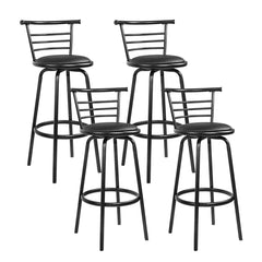 Set of 4 Bar Stools PU Leather Bar Stool Swivel Backrest Kitchen Chairs Black - BSR