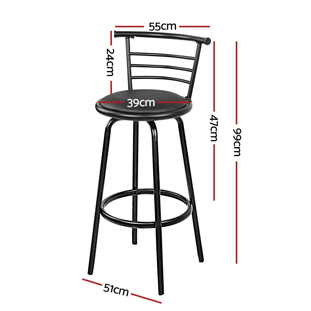 Set of 4 Bar Stools PU Leather Bar Stool Swivel Backrest Kitchen Chairs Black - BSR