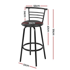 Set of 4 Bar Stools PU Leather Bar Stool Swivel Backrest Kitchen Chairs Black - BSR