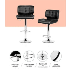 Set of 4 Bar Stools PU Leather Chrome Kitchen Bar Stool Chairs Gas Lift Black - BSR