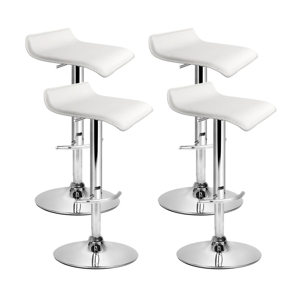 set of 4 Bar Stools SENA Kitchen Swivel Bar Stool PU Leather Chairs Gas Lift White - BSR