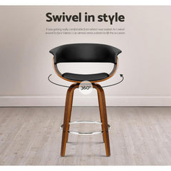 Set of 4 Bar Stools Wooden Bar Stool Swivel Kitchen Dining Chairs PU Leather Black - BSR