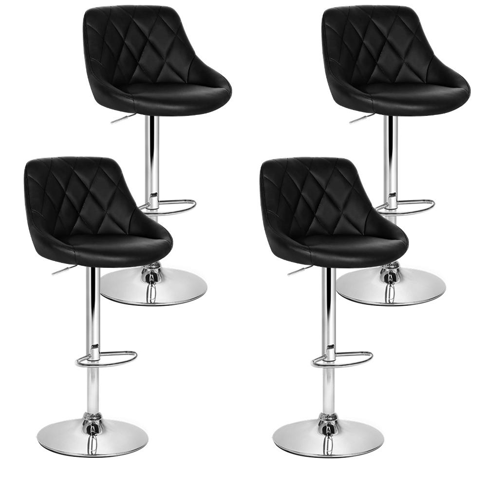 Set of 4 Kitchen Bar Stools Swivel Bar Stool PU Leather Gas Lift Chairs Black - BSR