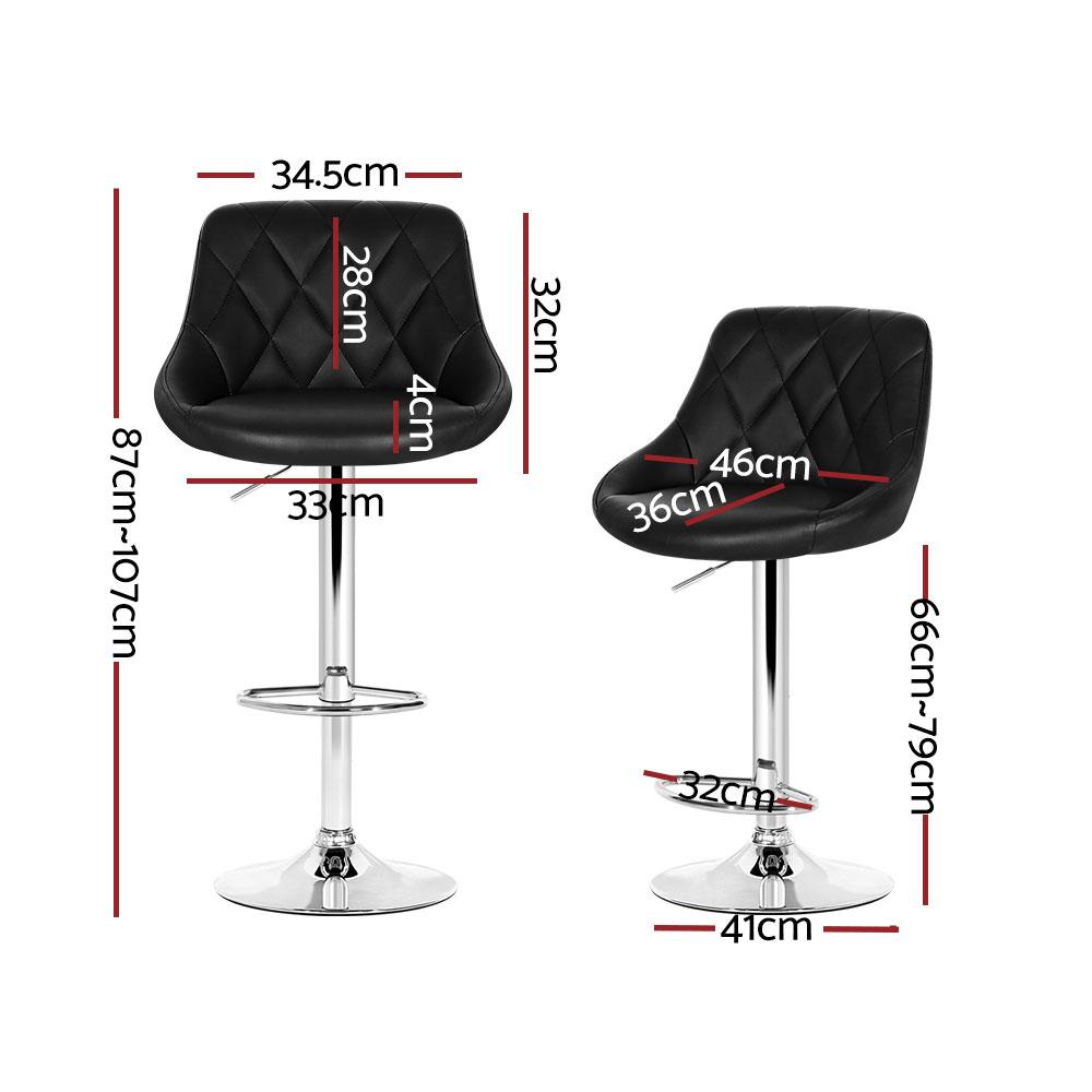 Set of 4 Kitchen Bar Stools Swivel Bar Stool PU Leather Gas Lift Chairs Black - BSR