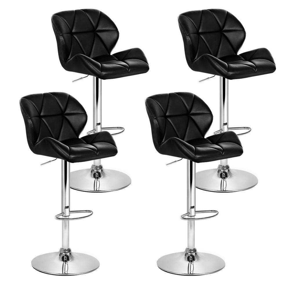 Set of 4 Kitchen Bar Stools Swivel Bar Stool PU Leather Gas Lift Chairs Black - BSR