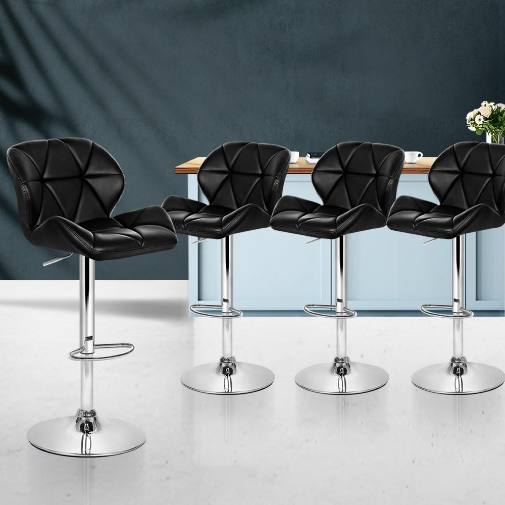 Set of 4 Kitchen Bar Stools Swivel Bar Stool PU Leather Gas Lift Chairs Black - BSR