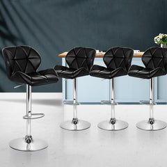 Set of 4 Kitchen Bar Stools Swivel Bar Stool PU Leather Gas Lift Chairs Black - BSR