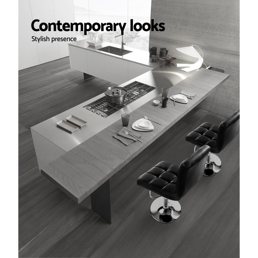 set of 4 Leather Bar Stools NOEL Kitchen Chairs Swivel Bar Stool Gas Lift Black - BSR