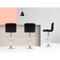 set of 4 Leather Bar Stools NOEL Kitchen Chairs Swivel Bar Stool Gas Lift Black - BSR