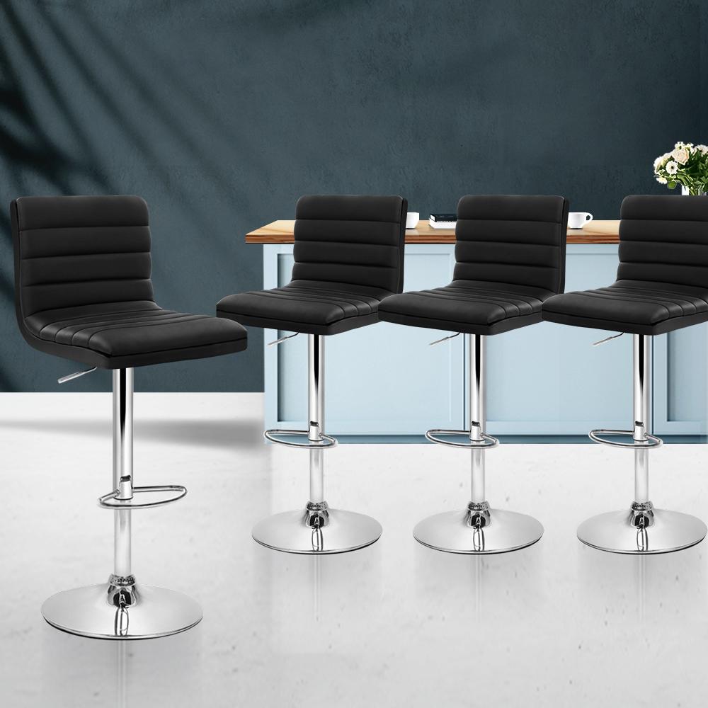 Set of 4 PU Leather Bar Stools ARNE Swivel Bar Stool Kitchen Chairs Black Gas Lift - BSR